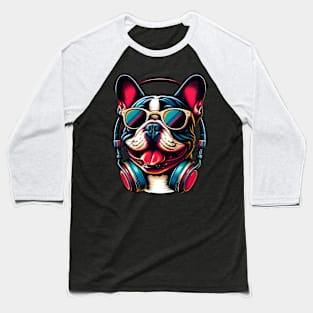 French Bulldog Smiling DJ with Vibrant Beats Baseball T-Shirt